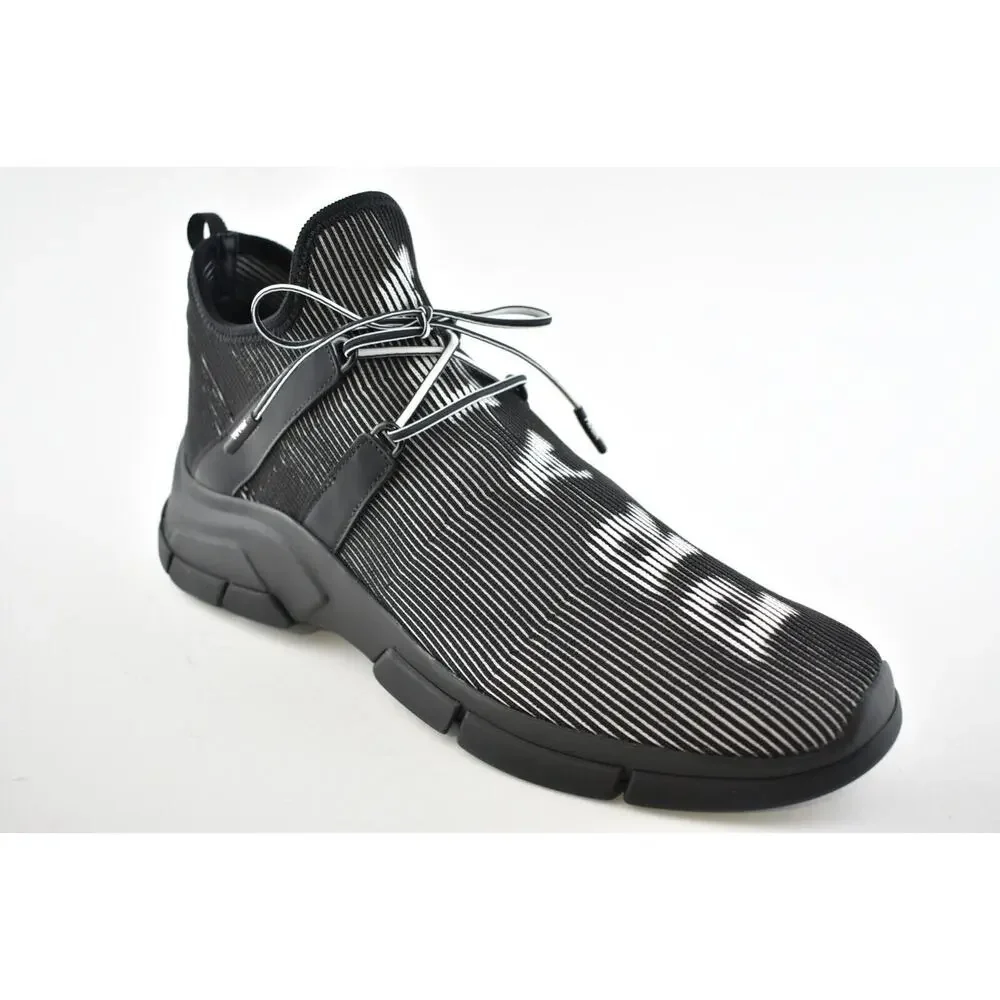 Prada Logo Knit Row Sock Black White Low Flat Trainer Sneaker Men UK 9.5 US 10.5 - Picture 2 of 12